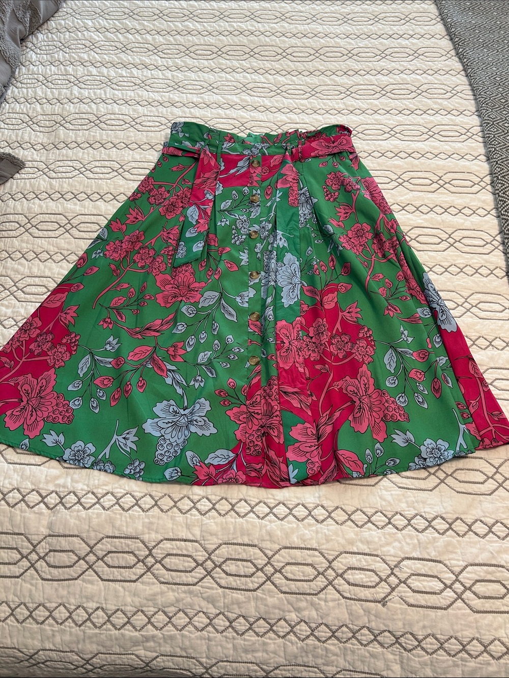 True Destiny Floral Circle Skirt in Green and Pink